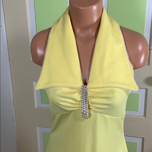 VINTAGE PEARL sleeveless bridesmaid dress yellow 4 - Picture 3 of 7
